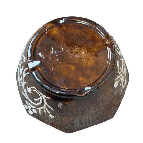 Unique 1979 Vintage Artist-Signed by Rebecca Ceramic Octagonal Jar 5.9" Tall - Picture 9 of 11